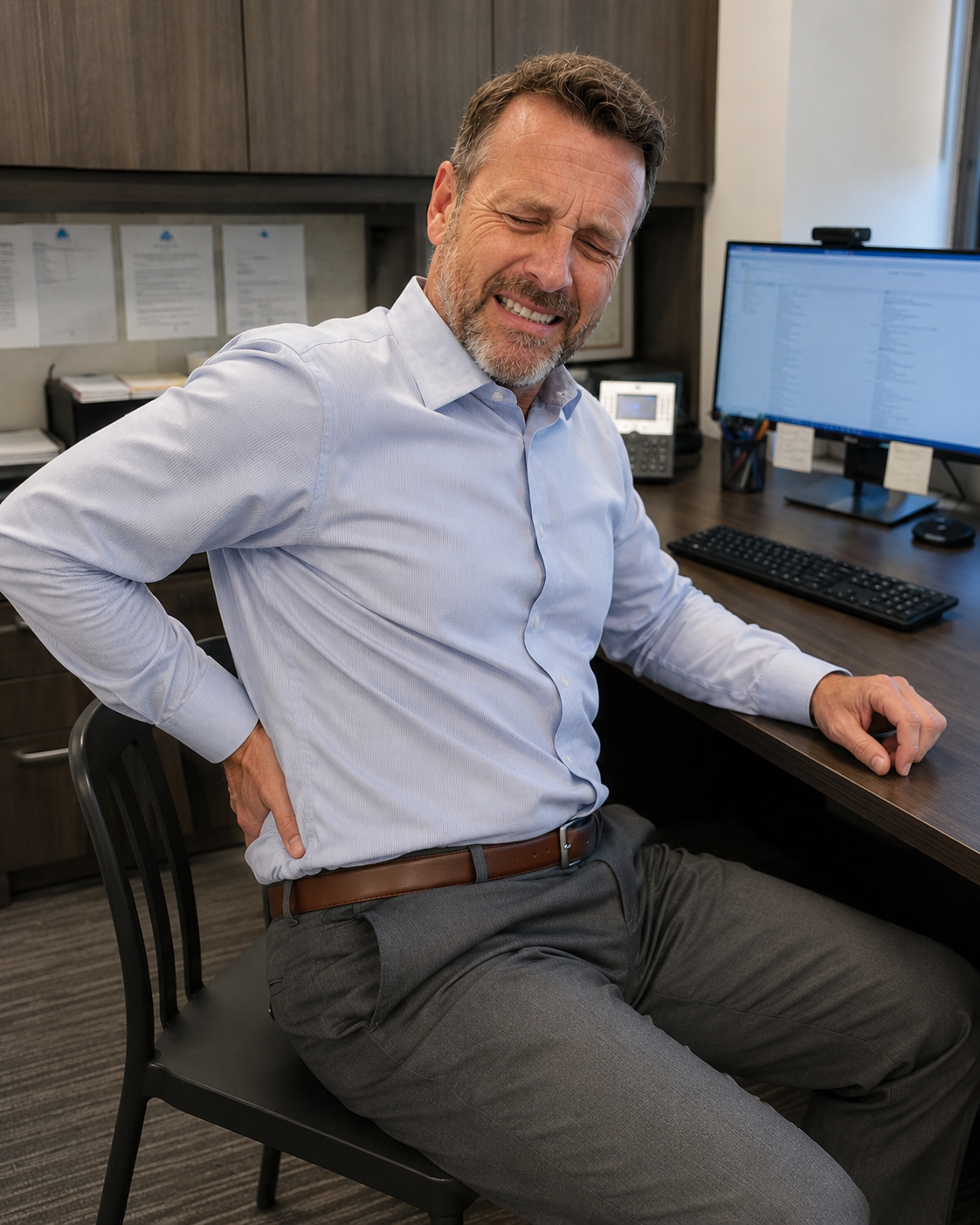 Joel at desk wincing — the 3pm wall hits