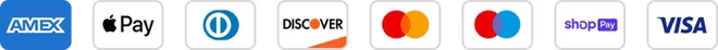 Visa, Mastercard, Amex, Apple Pay, Shop Pay, PayPal